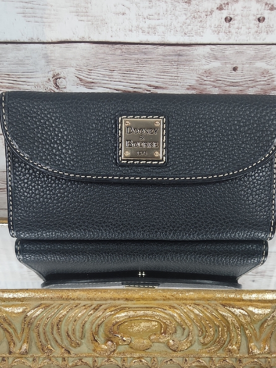 Dooney & Bourke Handbags - Dooney & Bourke Black Pebbled Leather Wallet with Gold Plaque